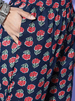 Thumbnail for Yufta Navy Blue Printed Cotton Dupatta Set - Distacart