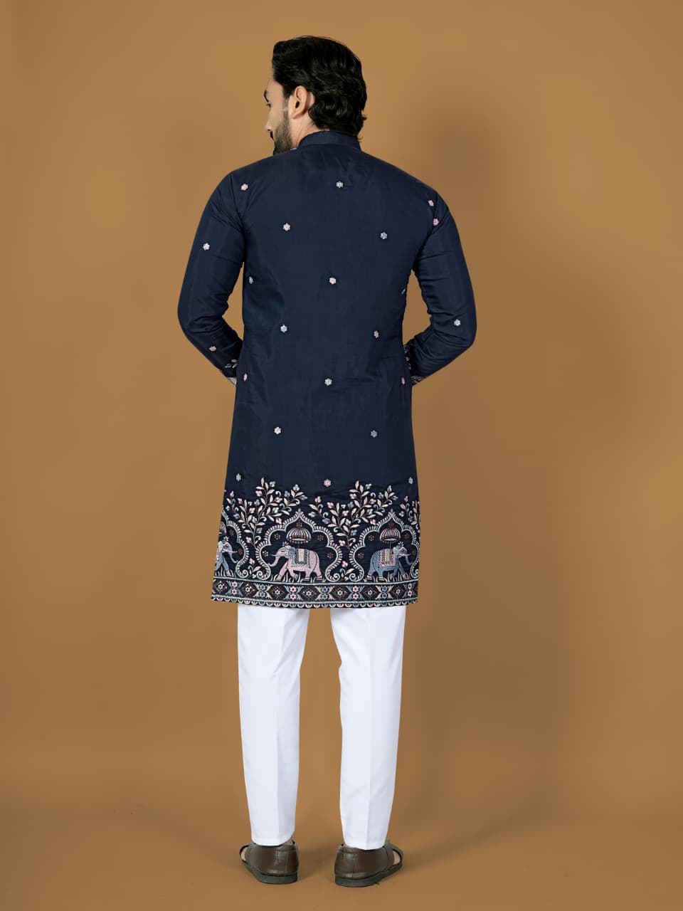 Anaita Navy Embroidery Silk Straight Kurta - Distacart