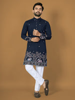 Thumbnail for Anaita Navy Embroidery Silk Straight Kurta - Distacart