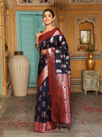 Thumbnail for Anaita Navy Silk Woven Saree With Blouse - Distacart