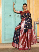 Thumbnail for Anaita Navy Silk Woven Saree With Blouse - Distacart