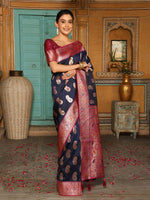 Thumbnail for Anaita Navy Silk Woven Saree With Blouse - Distacart