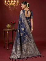 Thumbnail for Anaita Navy Silk Blend Woven Saree With Blouse - Distacart