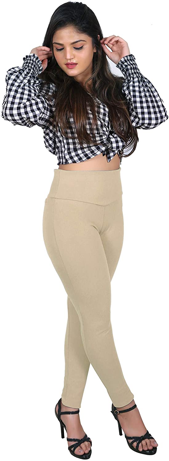 Cream Nylon Viscose Ankle Length Jegging - Hiral Fashion