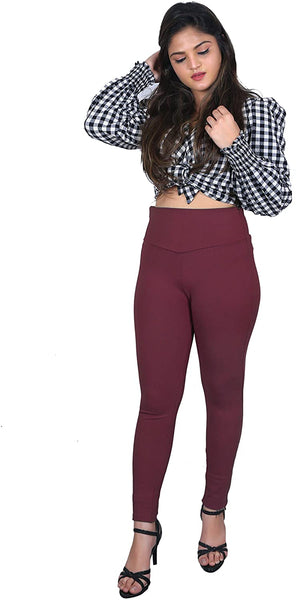 Maroon Nylon Viscose Ankle Length Jegging - Hiral Fashion