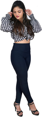 Thumbnail for Navy Blue Nylon Viscose Ankle Length Jegging - Hiral Fashion