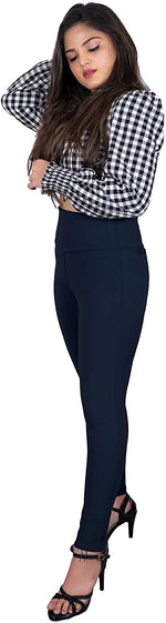 Thumbnail for Navy Blue Nylon Viscose Ankle Length Jegging - Hiral Fashion