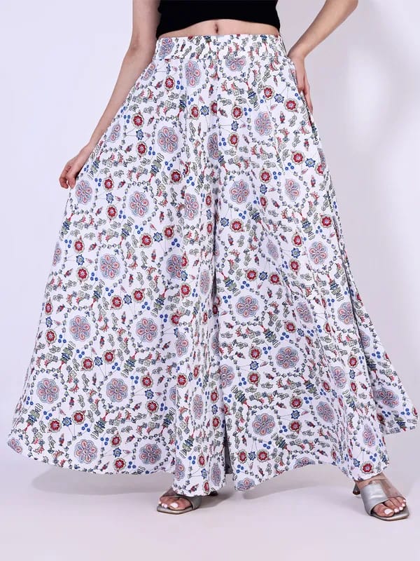 White Crepe Ankle Length Palazzo - Hiral Fashion