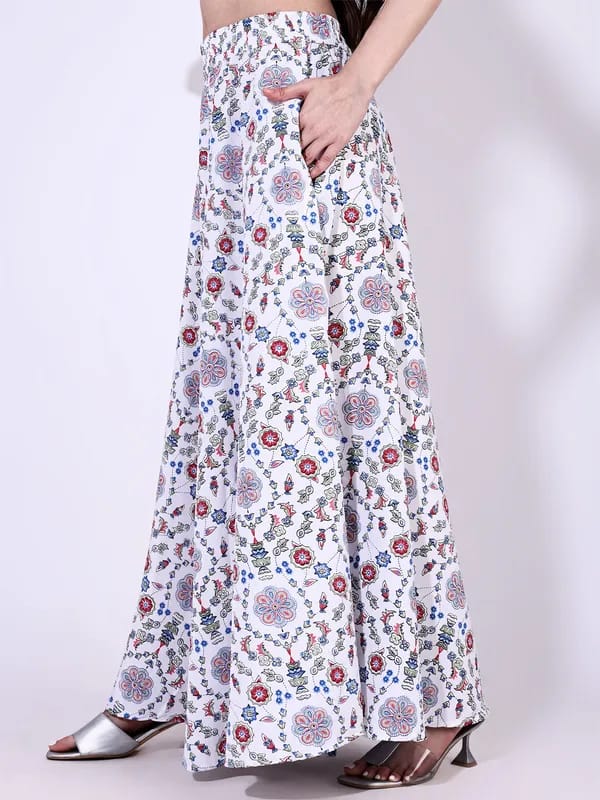 White Crepe Ankle Length Palazzo - Hiral Fashion