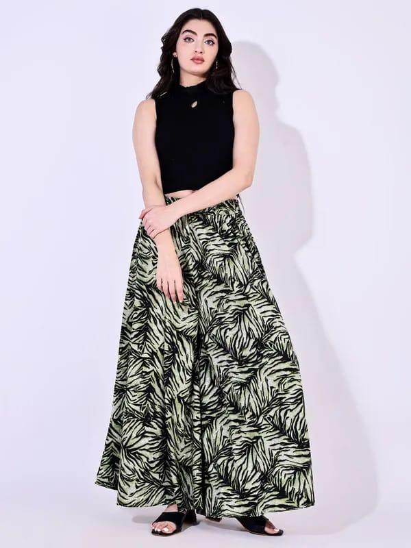 Green Crepe Ankle Length Palazzo - Hiral Fashion