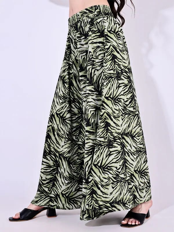 Green Crepe Ankle Length Palazzo - Hiral Fashion