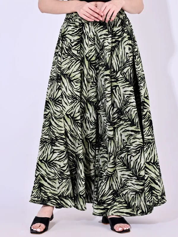 Green Crepe Ankle Length Palazzo - Hiral Fashion