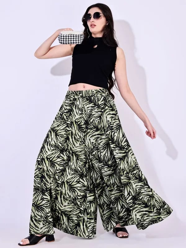 Green Crepe Ankle Length Palazzo - Hiral Fashion