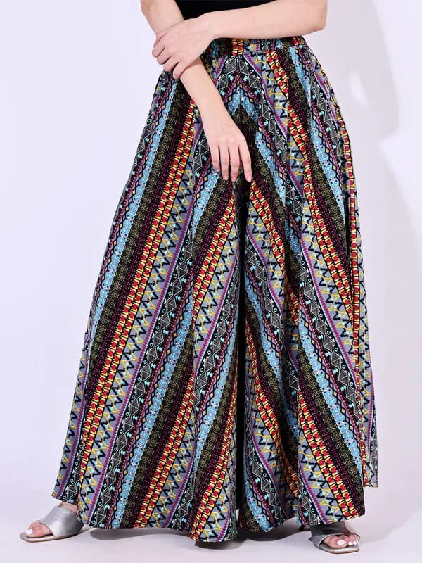 Multicolor Crepe Ankle Length Palazzo - Hiral Fashion