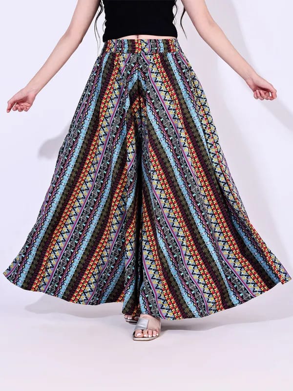 Multicolor Crepe Ankle Length Palazzo - Hiral Fashion