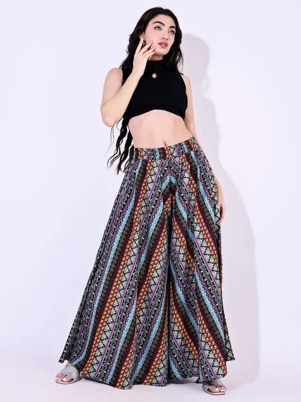 Multicolor Crepe Ankle Length Palazzo - Hiral Fashion