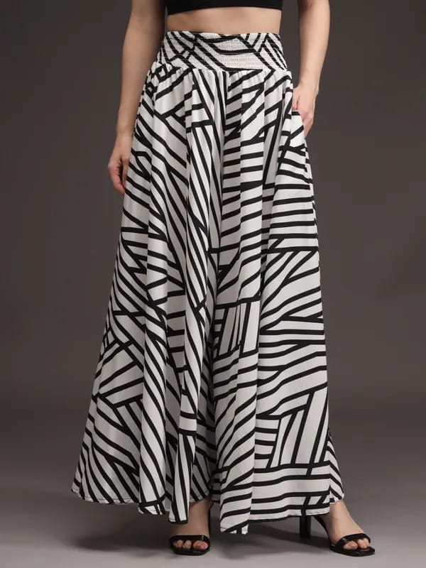 White Crepe Ankle Length Palazzo - Hiral Fashion