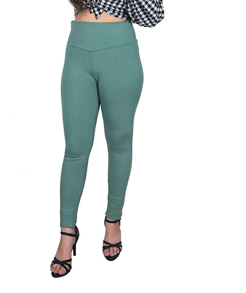 Green Nylon Viscose Ankle Length Jegging - Hiral Fashion