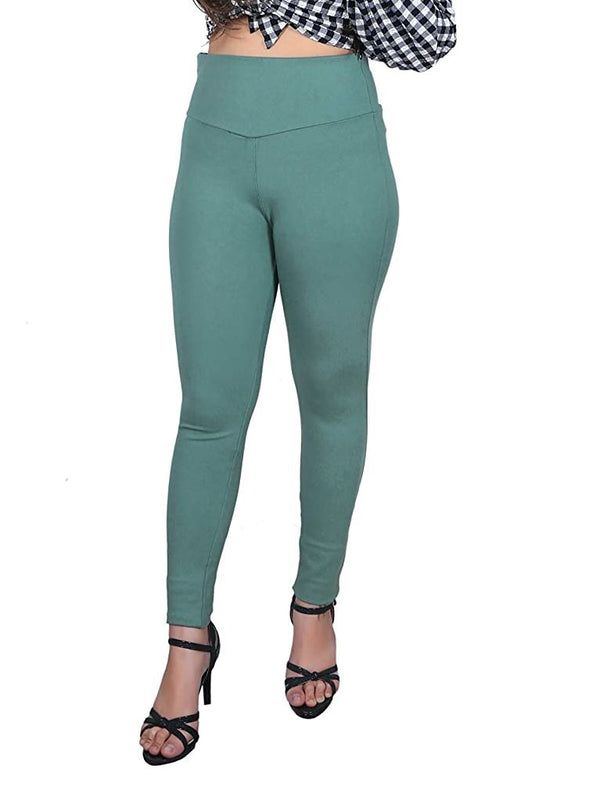 Green Nylon Viscose Ankle Length Jegging - Hiral Fashion