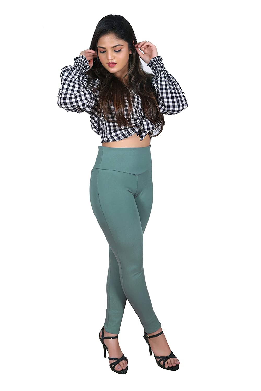 Green Nylon Viscose Ankle Length Jegging - Hiral Fashion