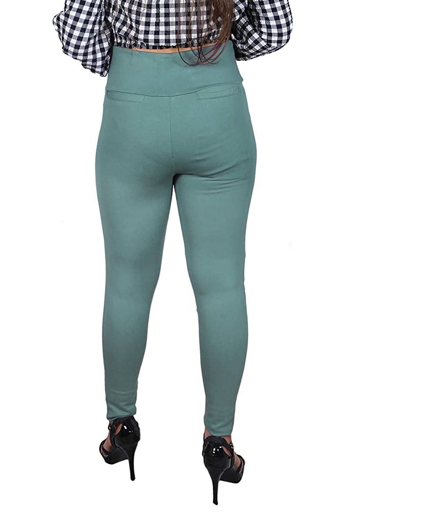 Green Nylon Viscose Ankle Length Jegging - Hiral Fashion
