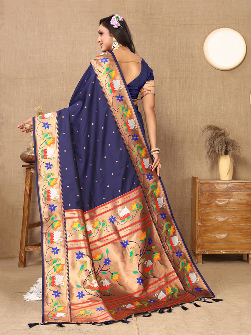 Lorenvalley Fashion Navyblue Soft Paithani Silk Woven Design Rich Zari Meenakari Weaving Saree - Distacart