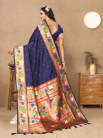 Thumbnail for Lorenvalley Fashion Navyblue Soft Paithani Silk Woven Design Rich Zari Meenakari Weaving Saree - Distacart