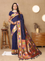Thumbnail for Lorenvalley Fashion Navyblue Soft Paithani Silk Woven Design Rich Zari Meenakari Weaving Saree - Distacart