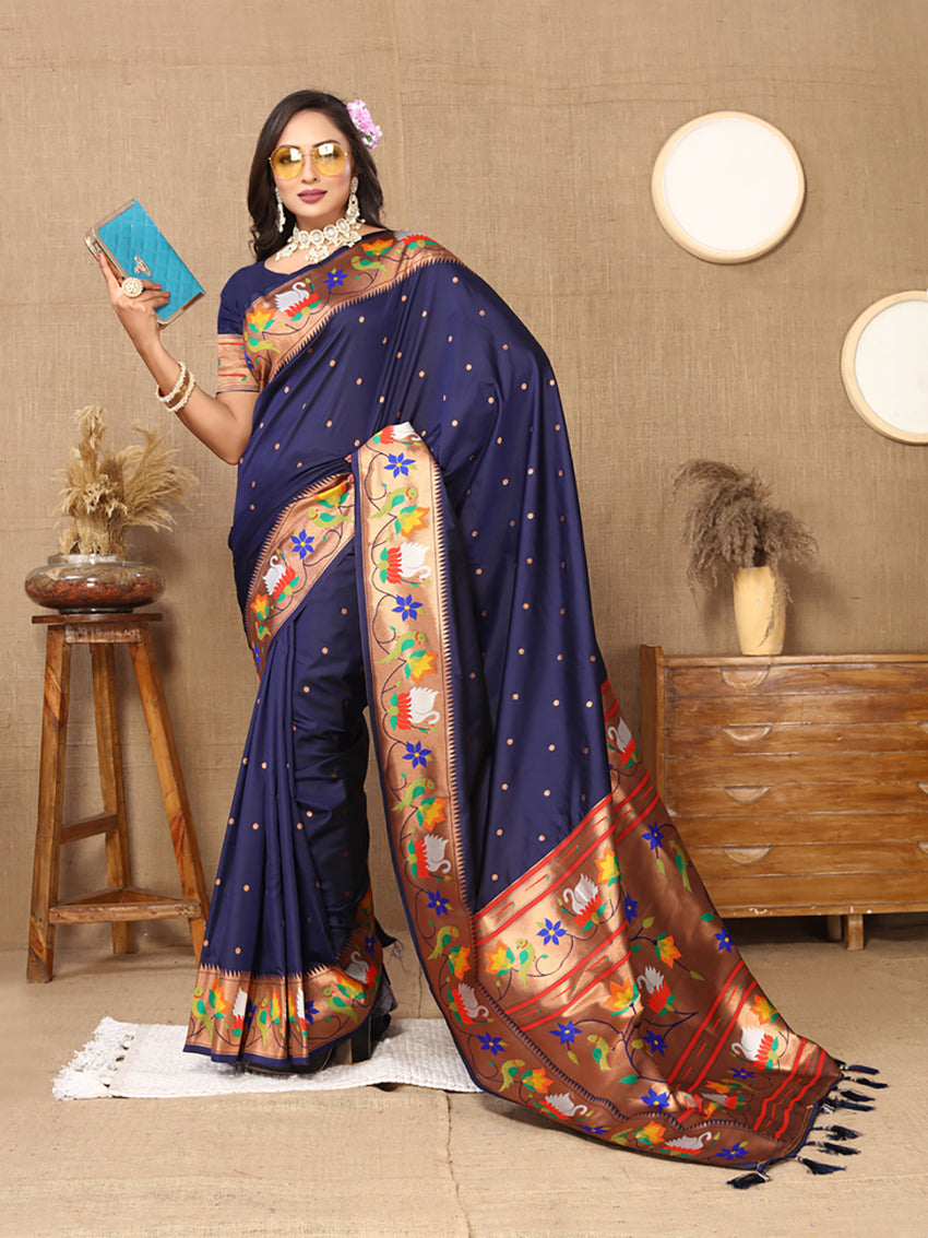 Lorenvalley Fashion Navyblue Soft Paithani Silk Woven Design Rich Zari Meenakari Weaving Saree - Distacart