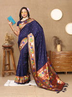 Thumbnail for Lorenvalley Fashion Navyblue Soft Paithani Silk Woven Design Rich Zari Meenakari Weaving Saree - Distacart