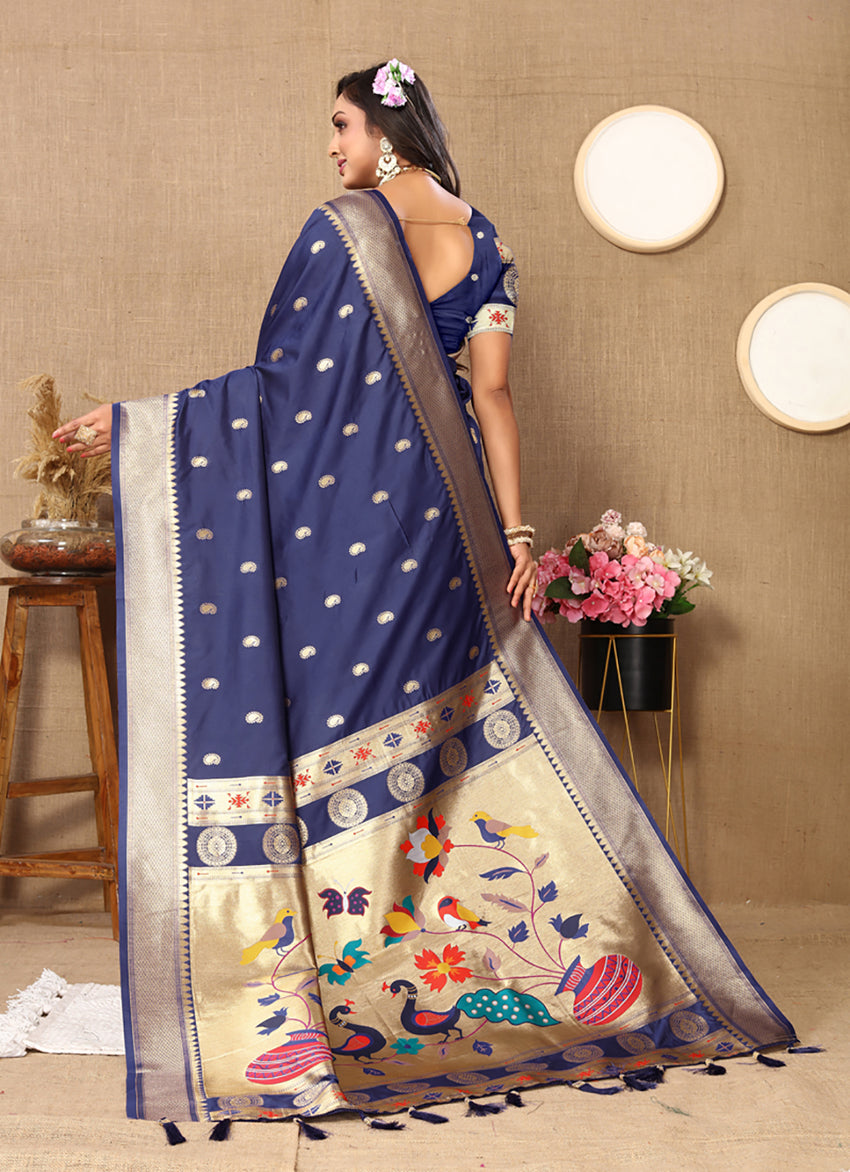 Lorenvalley Fashion Navyblue Soft Paithani Silk Woven Design Rich Zari Meenakari Weaving Saree - Distacart