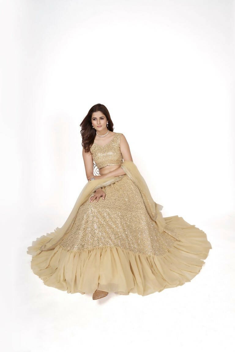 Aastha Fashion Women's Beige Faux Georgette Multi Sequins Work Party Wear Lehenga Choli - Distacart