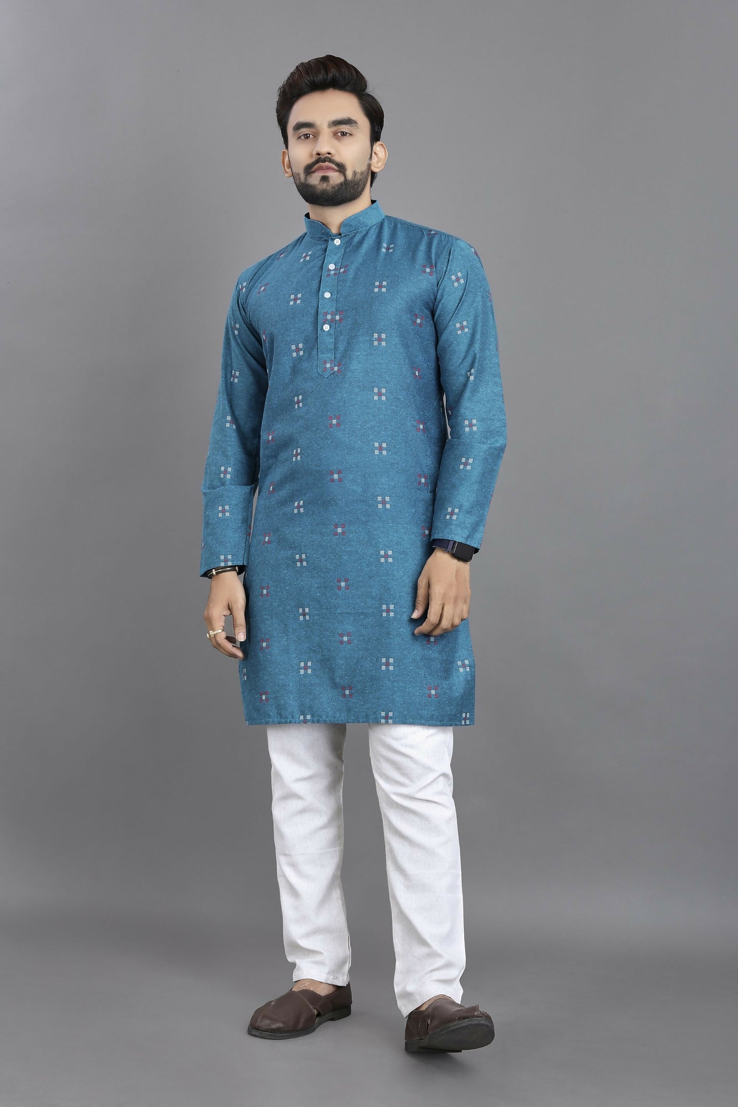 Anaita Blue Weaving Linen Cotton Straight Kurta - Distacart