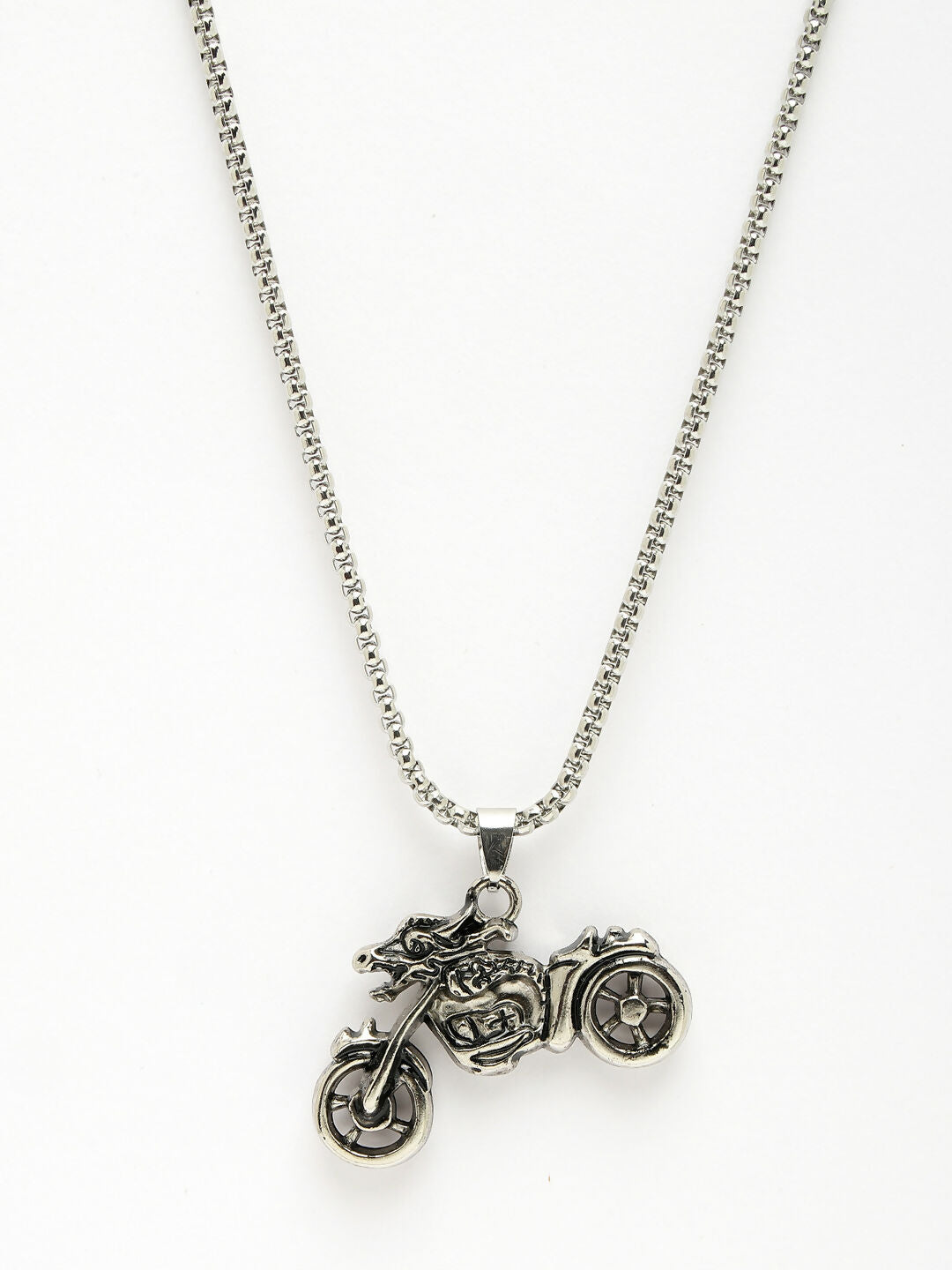 NVR Men's Rhodium-Plated Stainless Steel Bike Shaped Pendant With Chain - Distacart