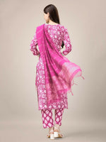 Thumbnail for Jyoti Fashion Women's Pink Rayon Print with Embroidery & Fancy Lace Work Kurta with Trouser & Dupatta - Distacart