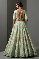 Thumbnail for Jyoti Fashion Women's Sea Green Mulberry Silk Sequins, Dori & Thread Embroidered with Net Ruffle Work Designer Lehenga Choli Set - Distacart
