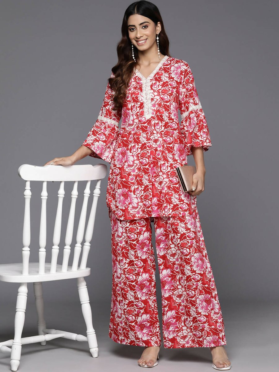 Ahalyaa Women's Traditional Wear Co-ods - Red - Distacart