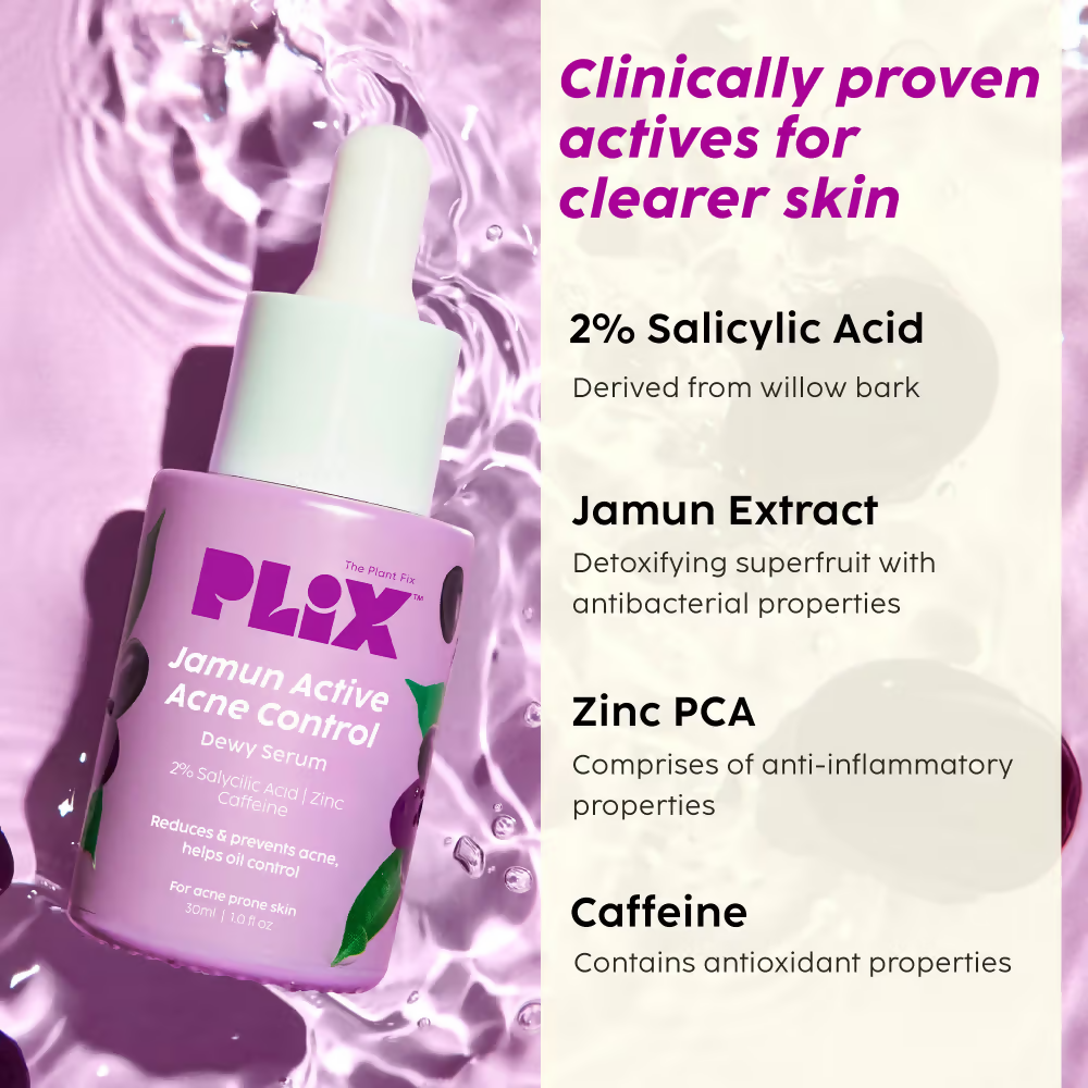 PLIX The Plant Fix Jamun Active Acne Regime - Cleanser, Acne Mark Serum, Moisturizer & Body Wash For Women & Men - Distacart