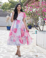Thumbnail for Preksha Creation Women White Kota Fabric With Digital Print Gown - White - Distacart
