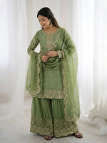 Thumbnail for Teeya Creation Parrot Green Color Fendy Silk Embroidery Work Wedding Wear Salwar Suit - Distacart