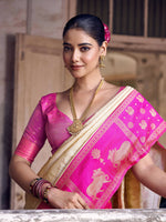 Thumbnail for Shree Shyam Fashion Cream Soft Silk Saree - Distacart