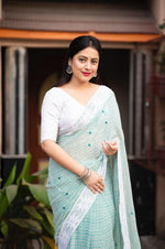 Thumbnail for Blue Poly Georgette Ethnic Motifs Saree with Unstitched Blouse - A2M