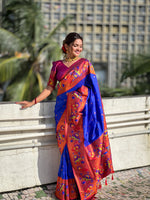 Thumbnail for Vedant Vastram Soft Litchi Silk Paithani Jacquard Saree - Blue - Distacart
