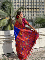 Thumbnail for Vedant Vastram Soft Litchi Silk Paithani Jacquard Saree - Blue - Distacart
