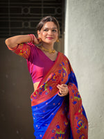 Thumbnail for Vedant Vastram Soft Litchi Silk Paithani Jacquard Saree - Blue - Distacart