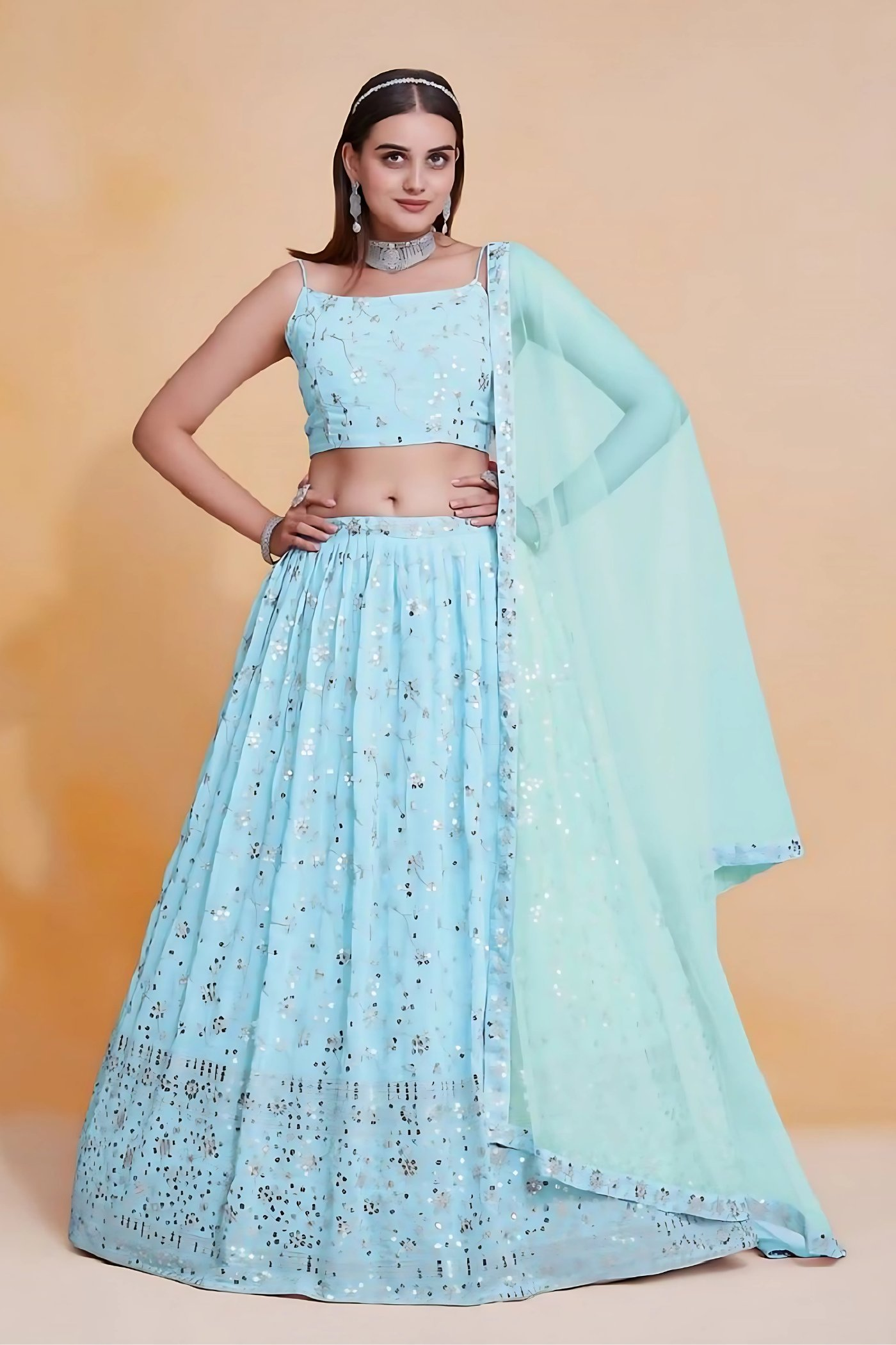 Lehenga Mart Designer Wedding Lehenga Choli For Women - Sky Blue - Distacart