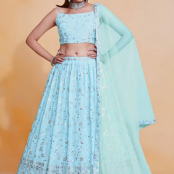 Lehenga Mart Designer Wedding Lehenga Choli For Women - Sky Blue - Distacart