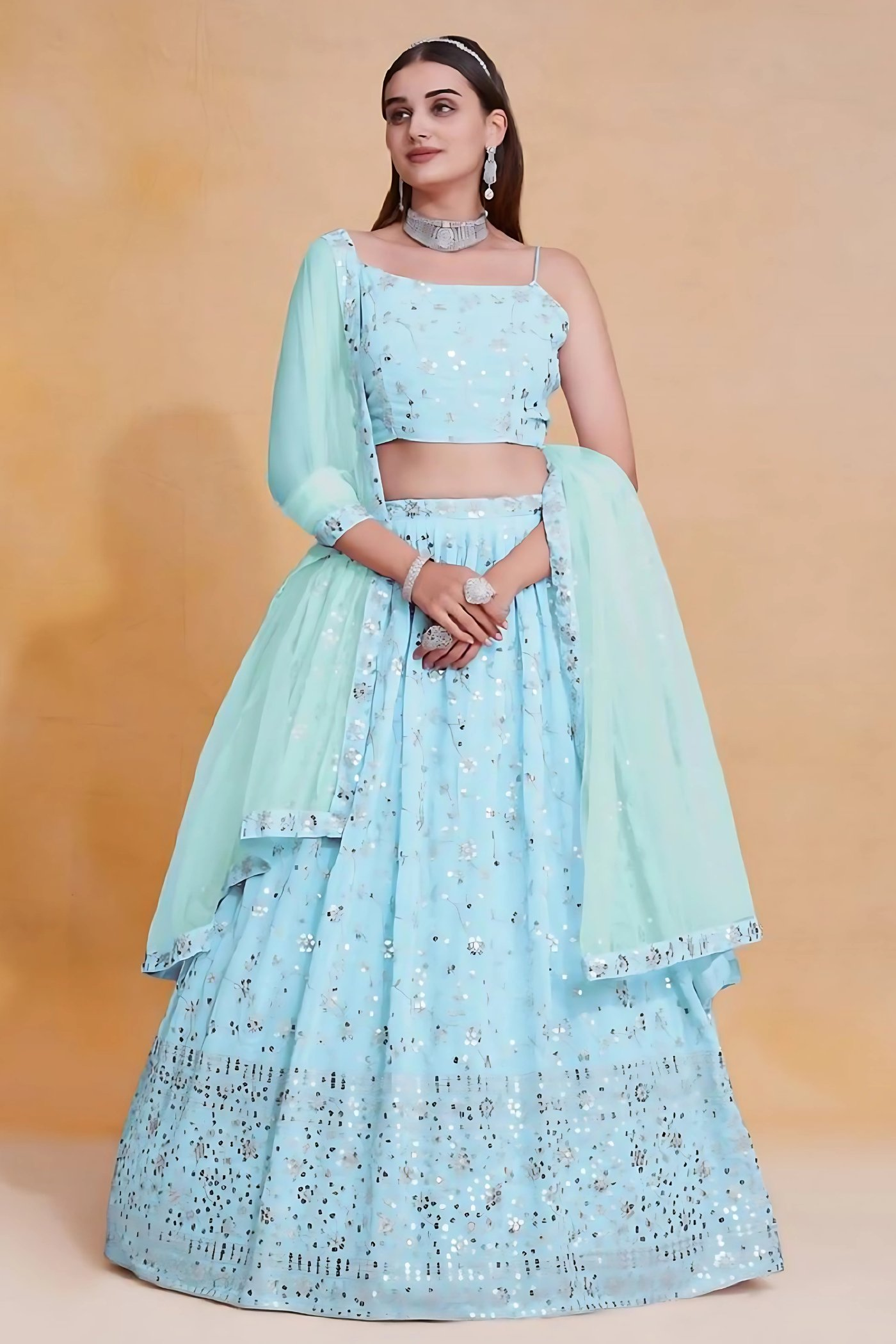 Lehenga Mart Designer Wedding Lehenga Choli For Women - Sky Blue - Distacart