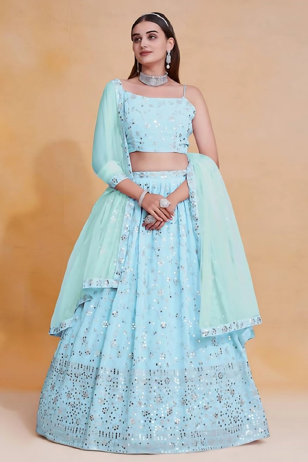 Lehenga Mart Designer Wedding Lehenga Choli For Women - Sky Blue - Distacart