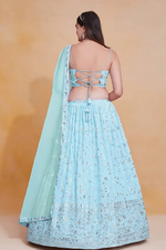 Thumbnail for Lehenga Mart Designer Wedding Lehenga Choli For Women - Sky Blue - Distacart